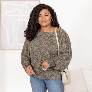 Pink Lily Olive Fuzzy Boatneck Sweater